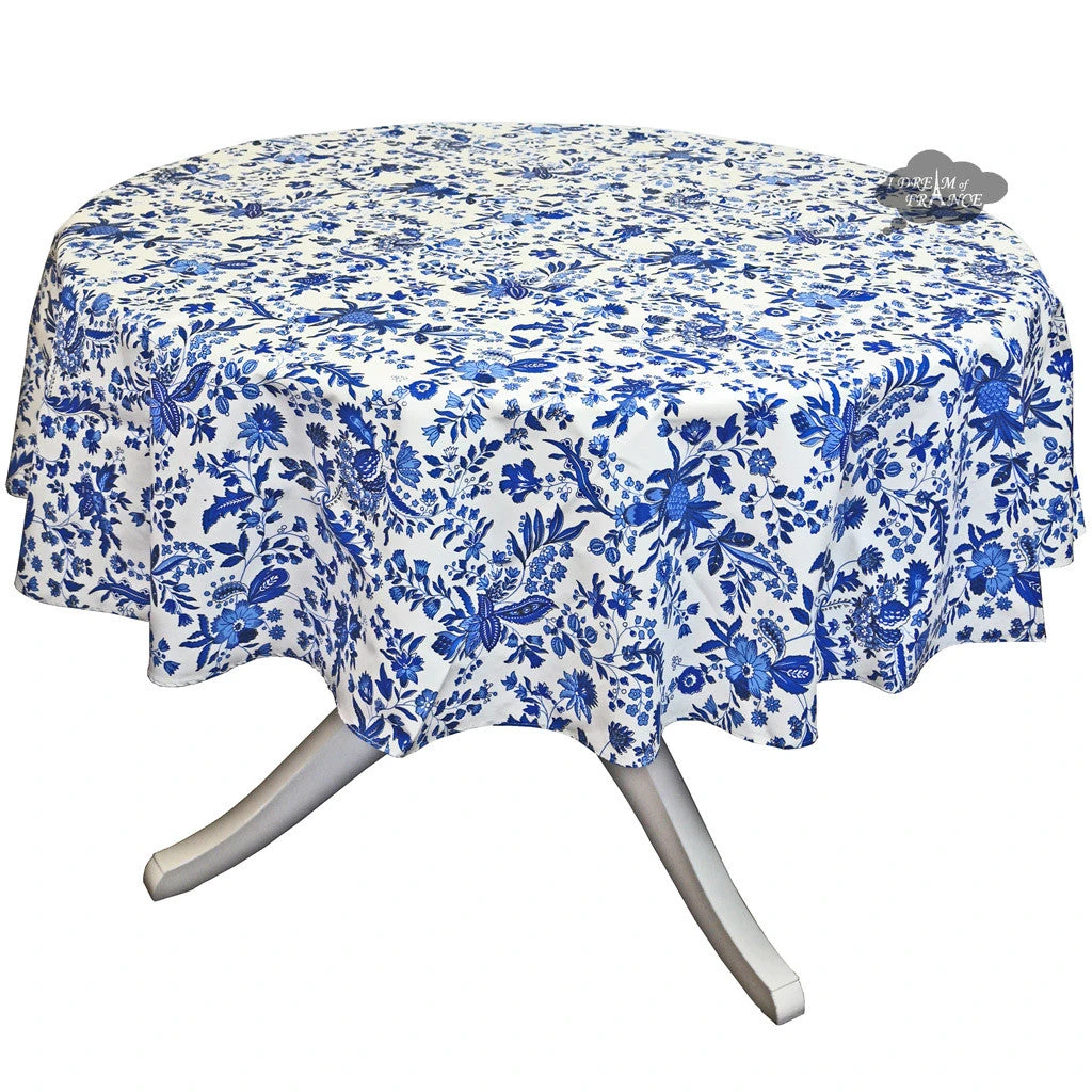 Le Cluny French Linens Table Linens 60" Round Versailles Blue Acrylic-Coated Cotton French Tablecloth By Le Cluny