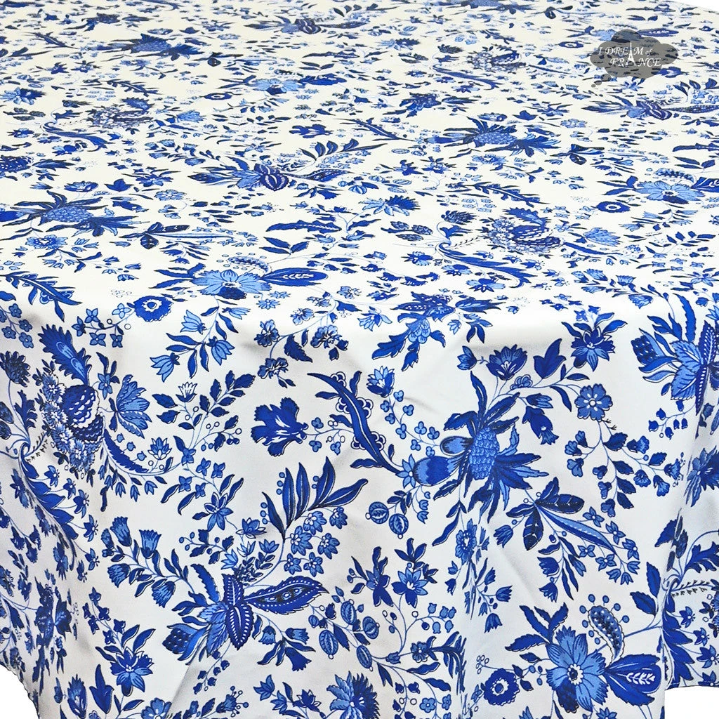 Le Cluny French Linens Table Linens 60" Round Versailles Blue Acrylic-Coated Cotton French Tablecloth By Le Cluny