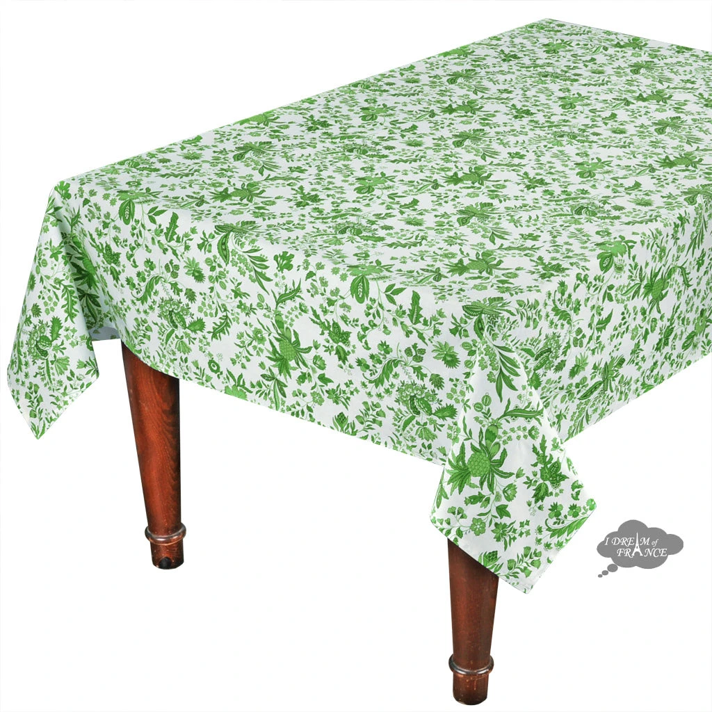 Le Cluny French Linens 58" Square Versailles Green Acrylic-Coated Cotton French Tablecloth By Le Cluny Table Linens