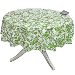 Le Cluny French Linens Table Linens 60" Round Versailles Green Acrylic-Coated Cotton French Tablecloth By Le Cluny