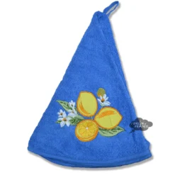 Kitchen Round Terry Hand Towel Lemons Blue By Tissus Toselli