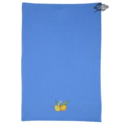 Lemons Blue Waffle Weave Cotton Kitchen Towel By Tissus Toselli