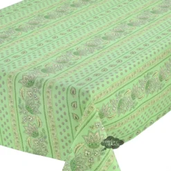 Le Cluny French Linens 60x132" Rectangular Lisa Pistachio Acrylic-Coated Cotton Provence Tablecloth By Le Cluny