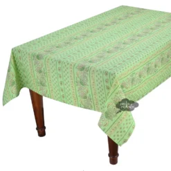 Le Cluny French Linens 52x72" Rectangular Lisa Pistachio Acrylic-Coated Cotton Provence Tablecloth By Le Cluny