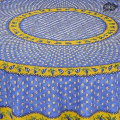 Le Cluny French Linens Table Linens 70" Round Monaco Blue & Yellow Acrylic-Coated Cotton Provence Tablecloth By Le Cluny