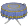 Le Cluny French Linens Table Linens 70" Round Monaco Blue & Yellow Acrylic-Coated Cotton Provence Tablecloth By Le Cluny