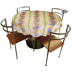 58" Round Roses & Lavender Acrylic-Coated Cotton Tablecloth By Tissus Toselli Table Linens