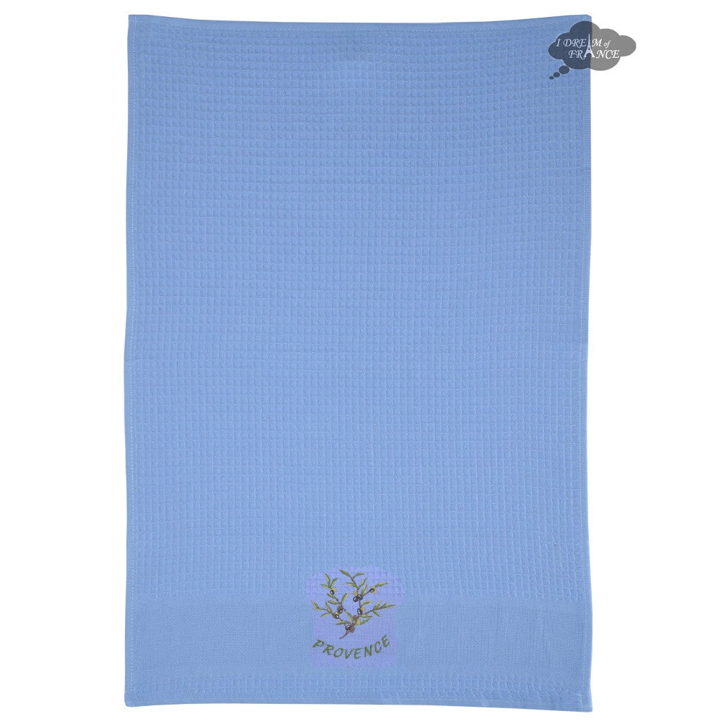 Olives Blue Waffle Weave Kitchen Towel By Tissus Toselli