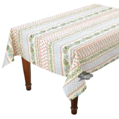 Le Cluny French Linens 60x132" Rectangular Olives Cream Acrylic-Coated Cotton Provence Tablecloth By Le Cluny