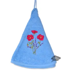 Round Terry Hand Towel Poppies Blue By Tissus Toselli