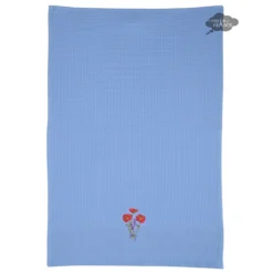 Poppies Blue Waffle Weave Kitchen Towel By Tissus Toselli