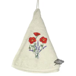 Kitchen Round Terry Hand Towel Poppies Cream By Tissus Toselli
