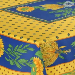 Provence Imports Table Linens Tournesol Blue/Yellow French Provencal Stain Resistant Polyester Tablecloth - 59x94"