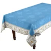62x124" Rectangular Moustiers Blue Matelassé Tablecloth By Tissus Toselli Table Linens