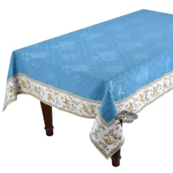 62x124" Rectangular Moustiers Blue Matelassé Tablecloth By Tissus Toselli Table Linens