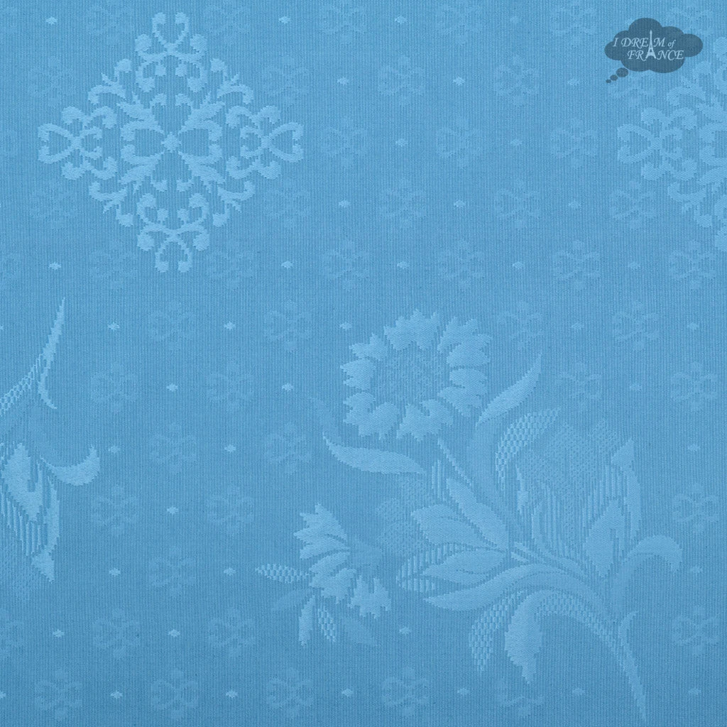Table Linens 55x86" Rectangular Moustiers Blue Matelassé Tablecloth By Tissus Toselli