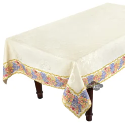 Table Linens 62x108" Rectangular Roses & Lavender Matelassé Tablecloth By Tissus Toselli