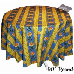 Le Cluny French Linens 90" Round Sunflower Blue Acrylic-Coated Cotton Provence Tablecloth By Le Cluny Table Linens