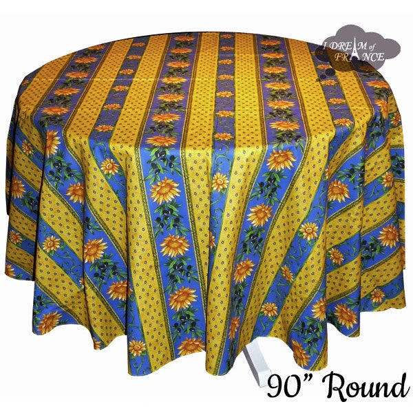 Le Cluny French Linens 90" Round Sunflower Blue Acrylic-Coated Cotton Provence Tablecloth By Le Cluny Table Linens