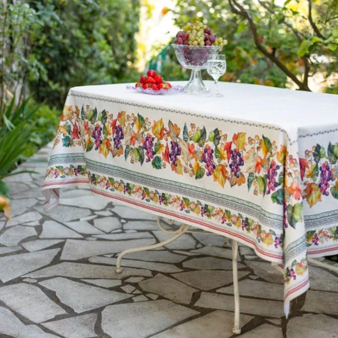 Table Linens 60x78" Rectangular Grapes French Acrylic-Coated Cotton Tablecloth By Tissus Toselli