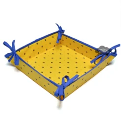 Calisson Yellow & Blue Coated Cotton Bread Basket By Tissus Toselli Table Linens