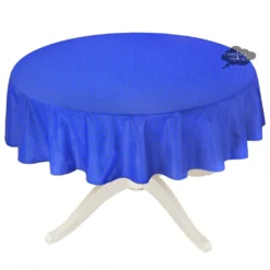 Table Linens 58" Round Calisson Sapphire Blue Allover Acrylic-Coated Cotton Tablecloth By Tissus Toselli