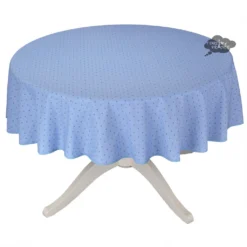 58" Round Calisson Lavender Blue Allover Acrylic-Coated Cotton Tablecloth By Tissus Toselli Table Linens