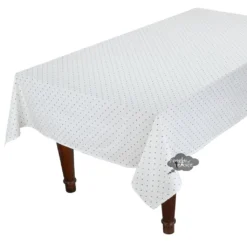 60x96" Rectangular Calisson White & Blue Acrylic-Coated Cotton Tablecloth By Tissus Toselli Table Linens