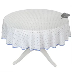 Table Linens 70" Round Calisson White & Blue Allover Acrylic-Coated Cotton Tablecloth By Tissus Toselli