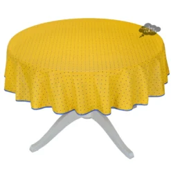 70" Round Calisson Yellow & Blue Allover Acrylic-Coated Cotton Tablecloth By Tissus Toselli Table Linens