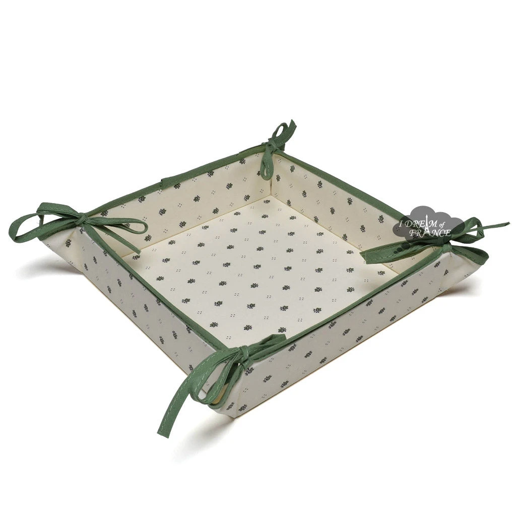 Table Linens Calisson Cream & Green Coated Cotton Bread Basket By Tissus Toselli