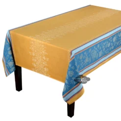 62x78" Rectangular Ramatuelle Curry French Jacquard Cotton Double Border Tablecloth By L'Ensoleillade Table Linens