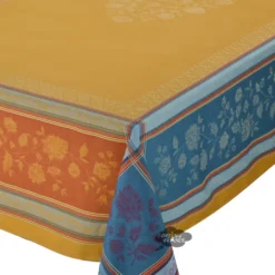 62x120" Rectangular Ramatuelle Curry Jacquard Cotton Tablecloth By L'Ensoleillade Table Linens