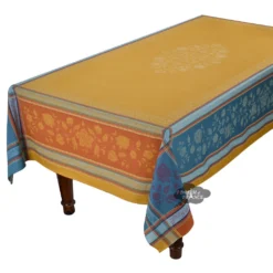Table Linens 62" Square Ramatuelle Curry French Jacquard Cotton Tablecloth By L'Ensoleillade