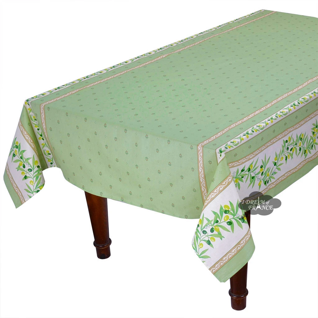 60x120" Rectangular Ramatuelle Green Acrylic-Coated Cotton Tablecloth By Tissus Toselli