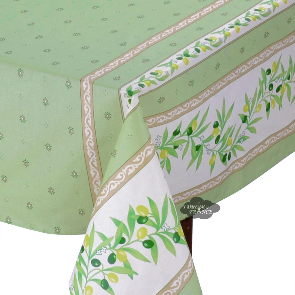 60x120" Rectangular Ramatuelle Green Acrylic-Coated Cotton Tablecloth By Tissus Toselli