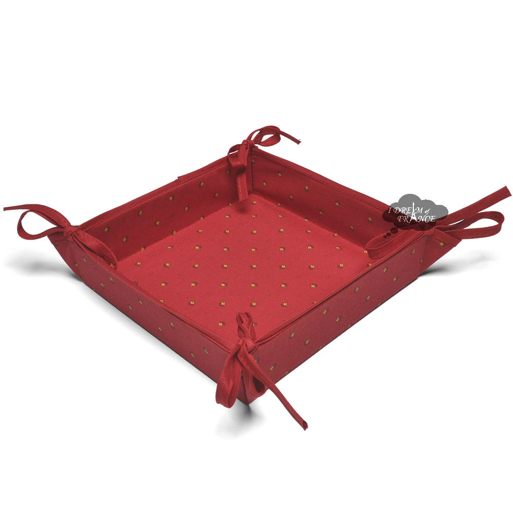 Table Linens Calisson Red Coated Cotton Bread Basket By Tissus Toselli