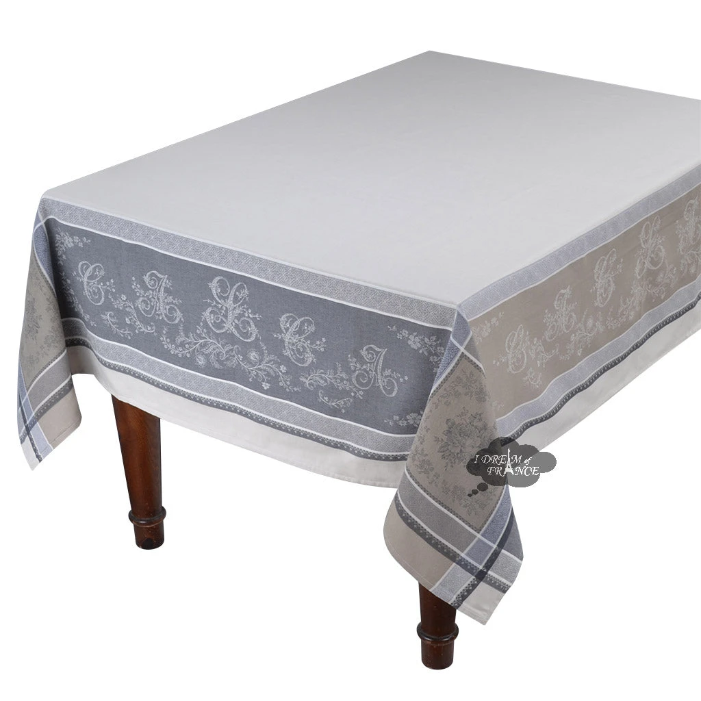 62x98" Rectangular Romantique Greige French Jacquard Tablecloth By Tissus Toselli