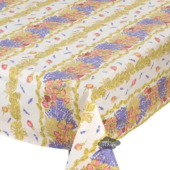58" Square Roses & Lavender Acrylic-Coated Cotton Tablecloth By Tissus Toselli Table Linens