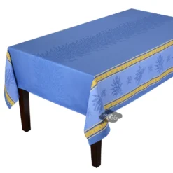 62x120" Rectangular Senanque Blue Double Border Jacquard Tablecloth By L'Ensoleillade Table Linens