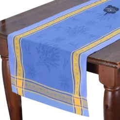 20x58" Senanque Blue Jacquard Cotton Table Runner By L'Ensoleillade