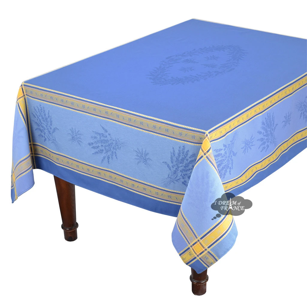 62" Square Senanque Blue French Jacquard Tablecloth By L'Ensoleillade