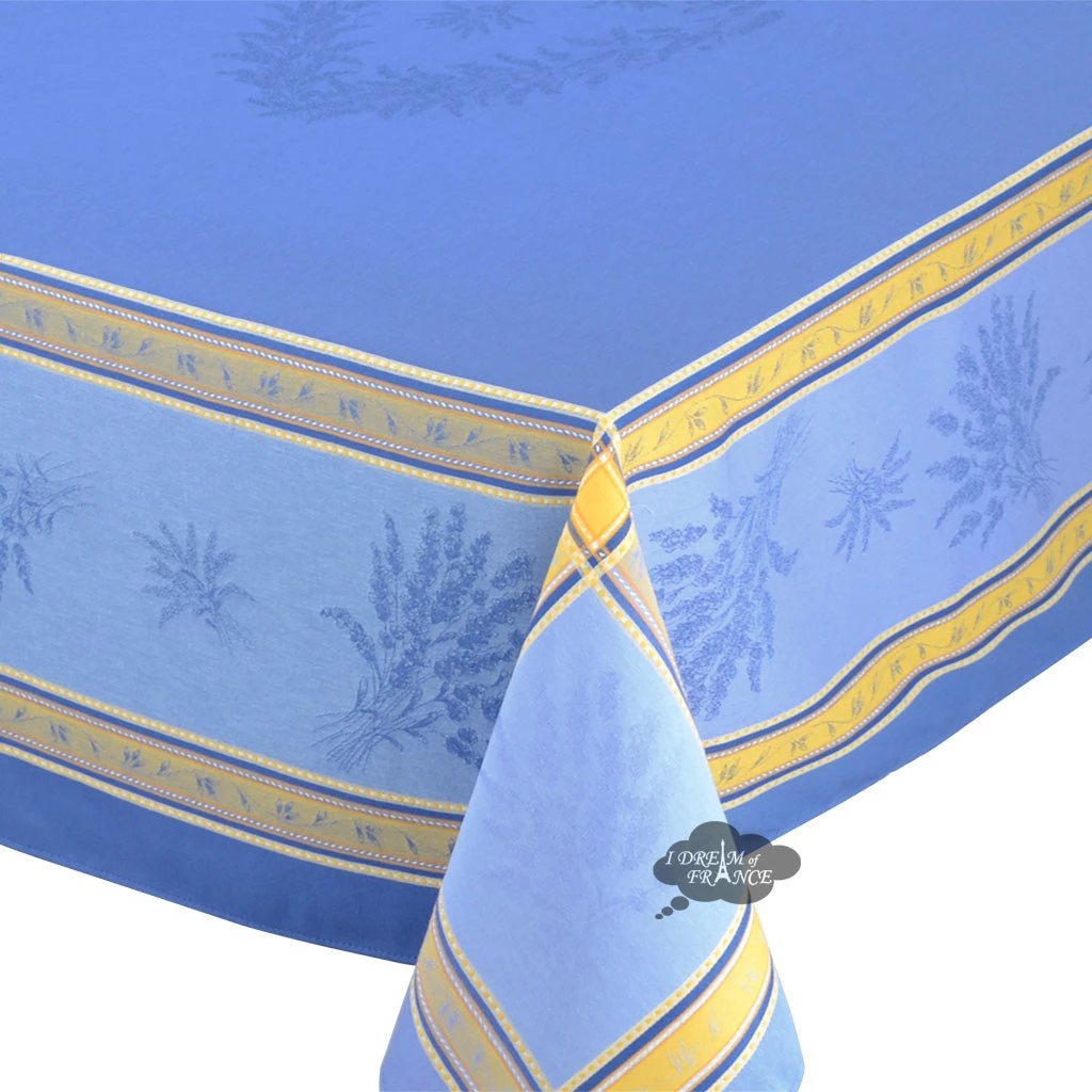 62" Square Senanque Blue French Jacquard Tablecloth By L'Ensoleillade
