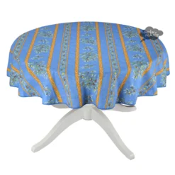 58" Round Clos Des Oliviers Blue Tablecloth By L'ensoleillade