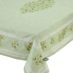 60x78" Rectangular Clos Des Oliviers Green Acrylic-Coated Cotton Tablecloth By L'Ensoleillade Table Linens