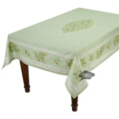 60x96" Rect Clos Des Oliviers Green Acrylic-Coated Cotton Tablecloth By L'Ensoleillade Table Linens