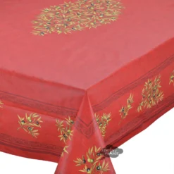 60x78" Rect Clos Des Oliviers Red Acrylic-Coated Cotton Tablecloth By L'Ensoleillade