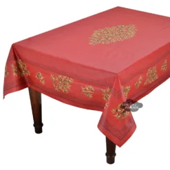 Table Linens 60x96" Rectangular Clos Des Oliviers Red Acrylic-Coated Cotton Tablecloth By L'Ensoleillade
