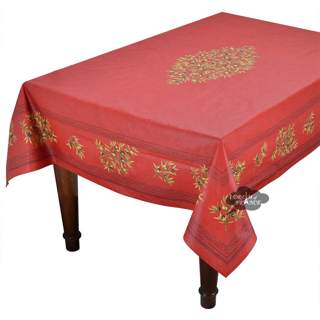 Table Linens 60x96" Rectangular Clos Des Oliviers Red Acrylic-Coated Cotton Tablecloth By L'Ensoleillade