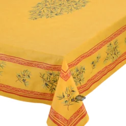 60x78" Rectangular Clos Des Oliviers Yellow Acrylic-Coated Cotton Tablecloth By L'Ensoleillade